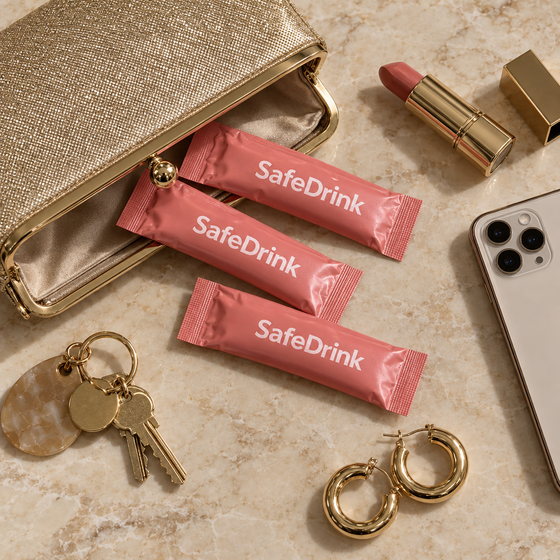SafeDrink Päckchen in der Clutch