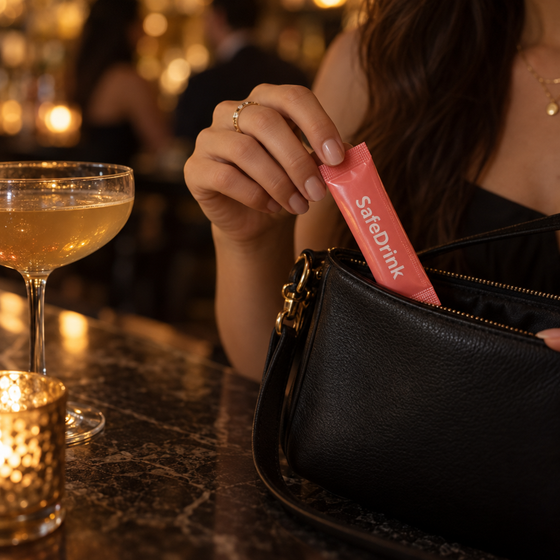 SafeDrink Päckchen wird aus der Tasche geholt